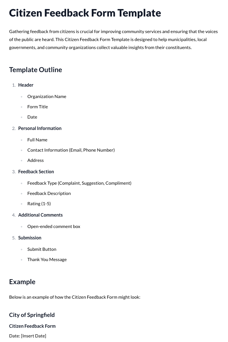 Citizen Feedback Form Template