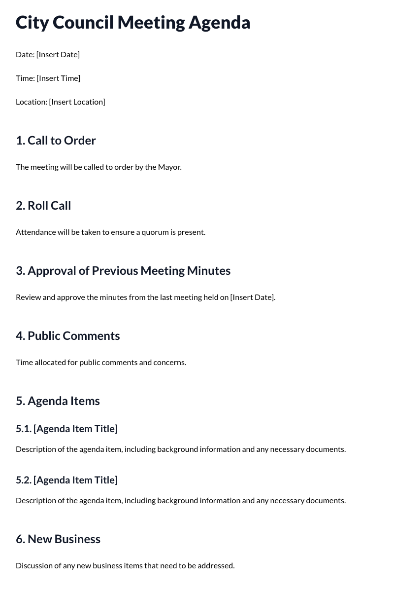 City Council Meeting Agenda Template