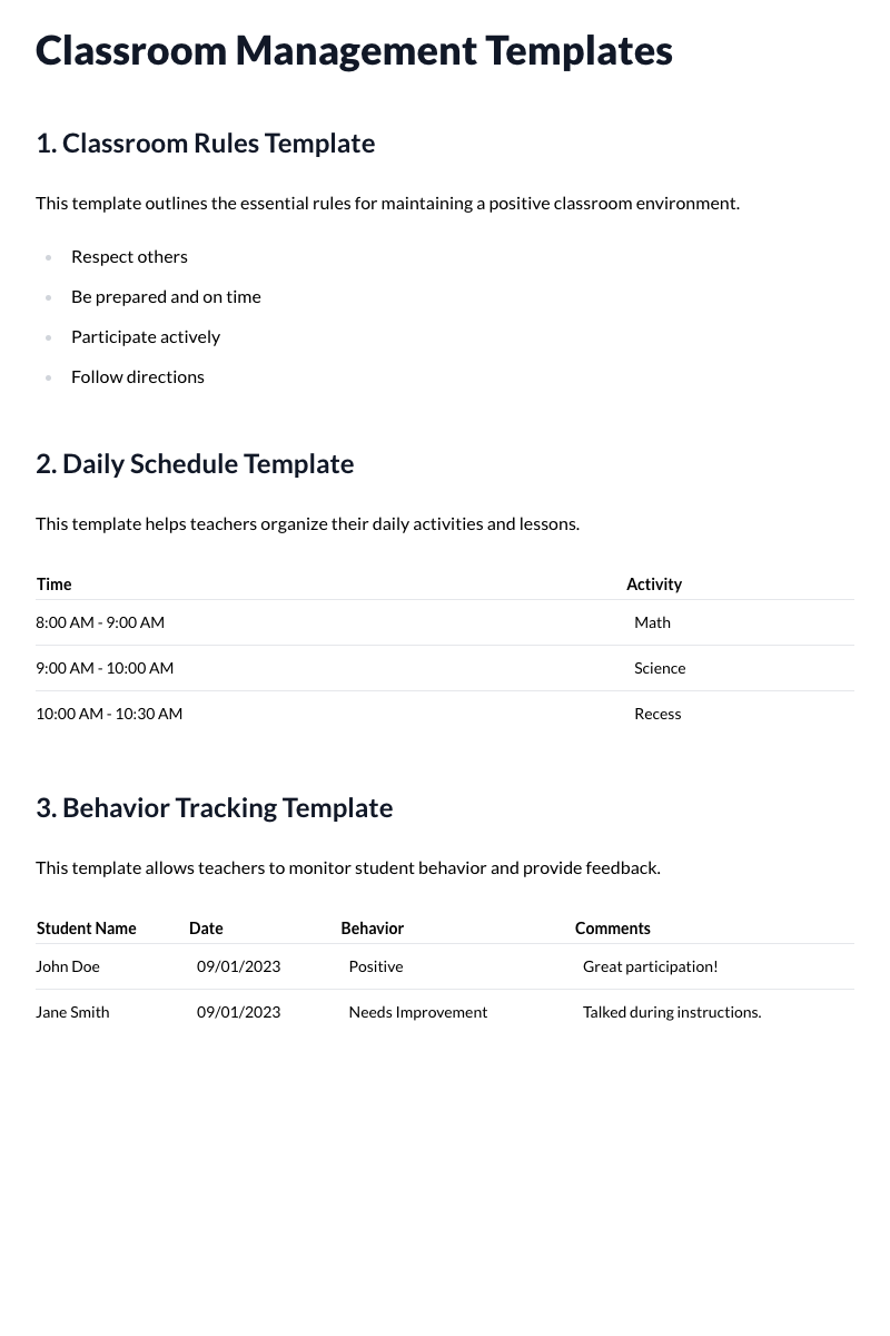 Classroom Management Templates