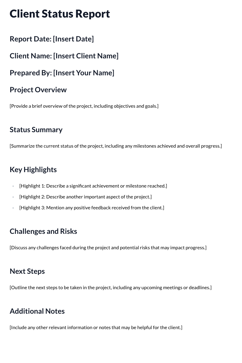 Client Status Report Template