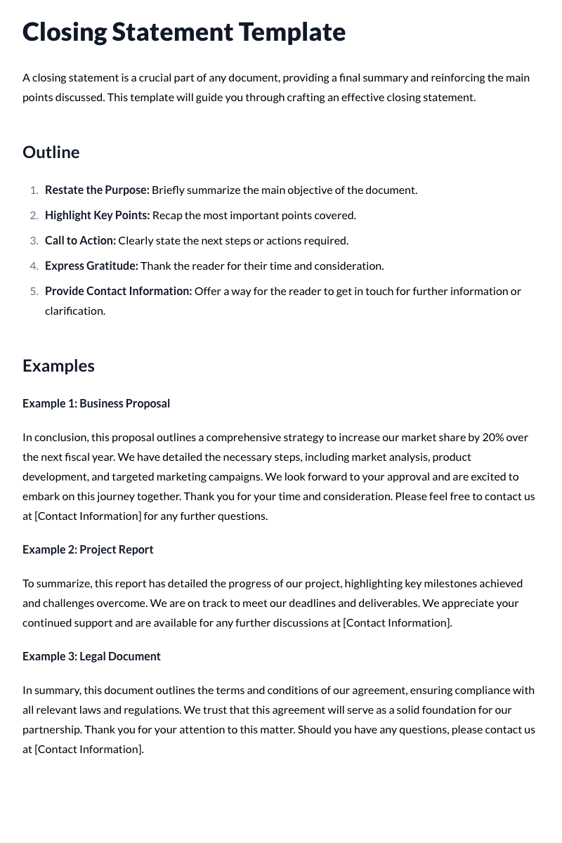 Closing Statement Template