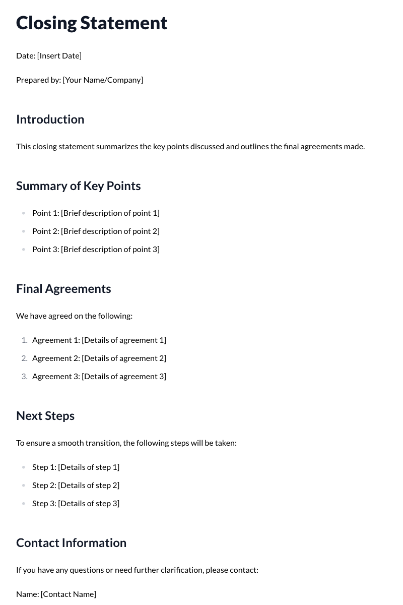 Closing Statements Template