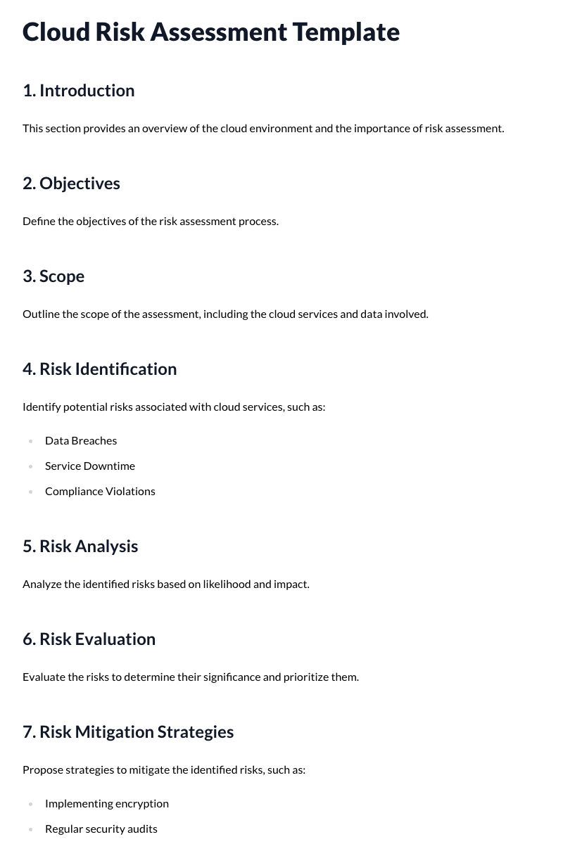 Cloud Risk Assessment Template