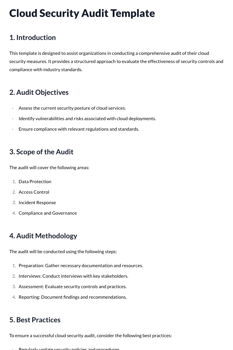Cloud Security Audit Template