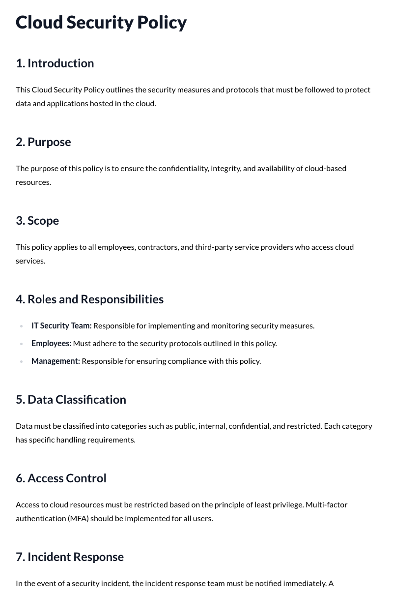 Cloud Security Policy Template