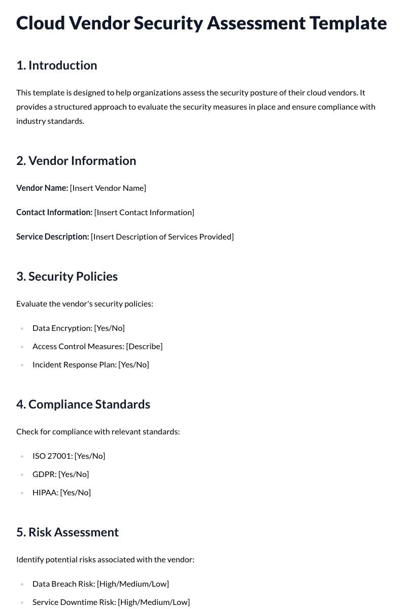 Cloud Vendor Security Assessment Template