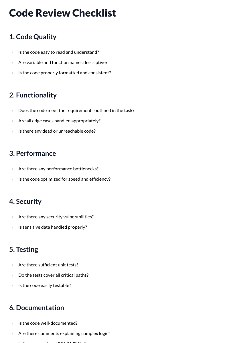 Code Review Checklist Template