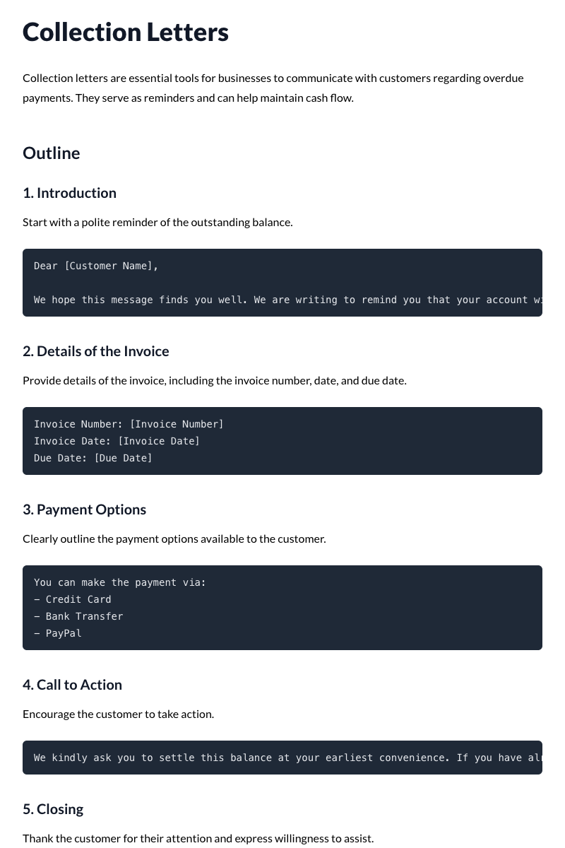 Collection Letters Template