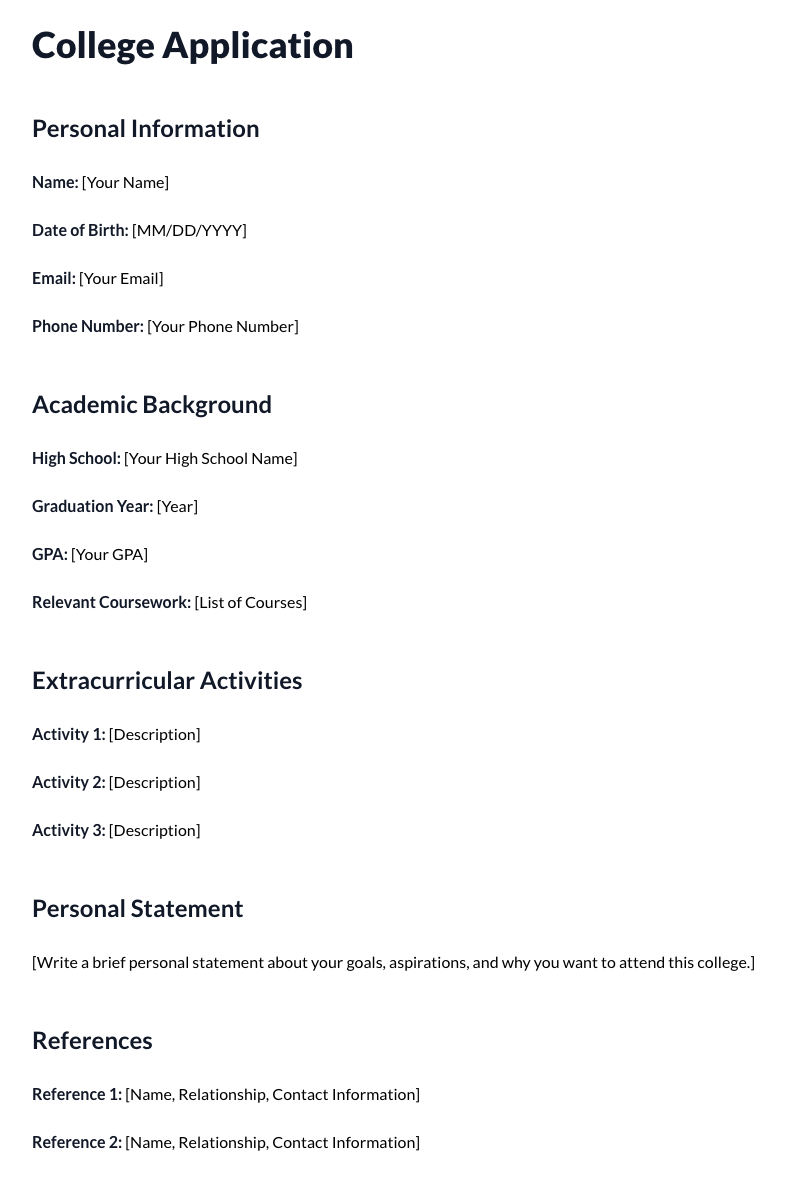 College Application Template