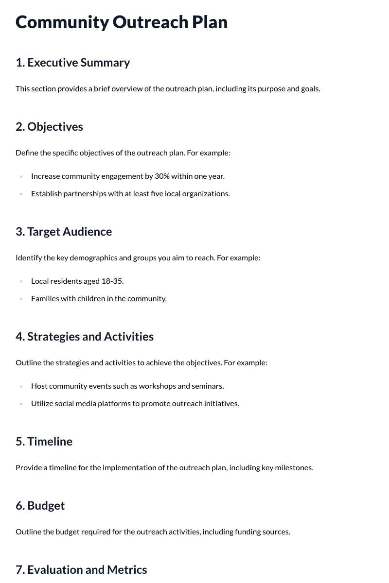 Community Outreach Plan Template