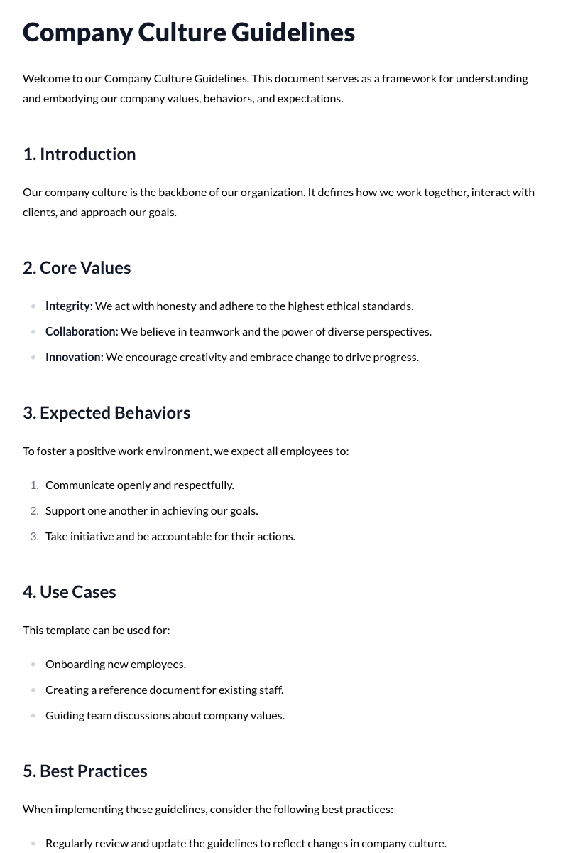 Company Culture Guidelines Template