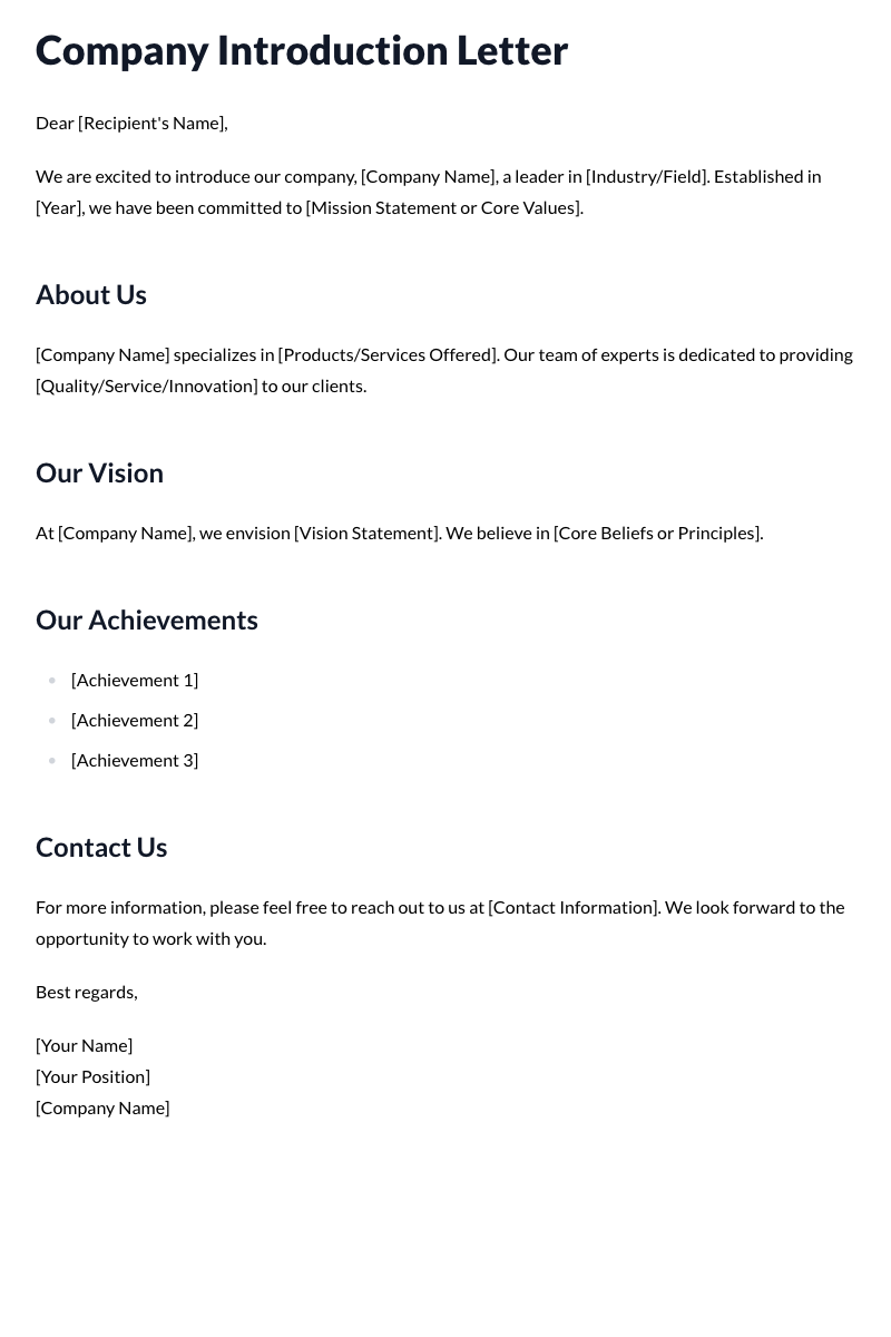 Company Introduction Letter