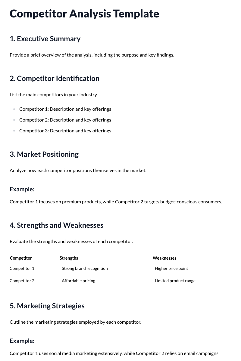 Competitor Analysis Template