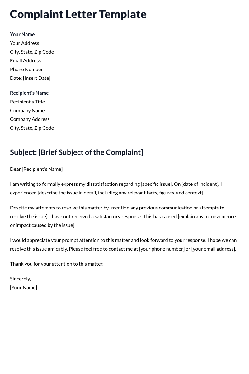 Complaint Letter