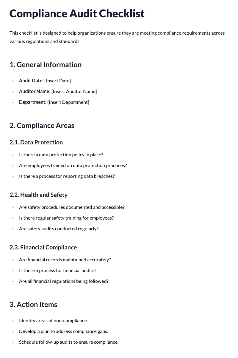 Compliance Audit Checklist Template