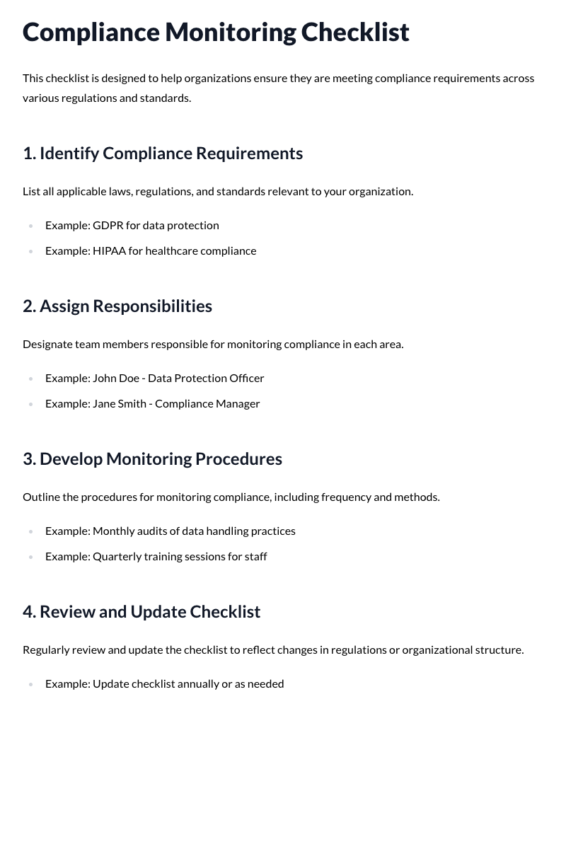 Compliance Monitoring Checklist Template