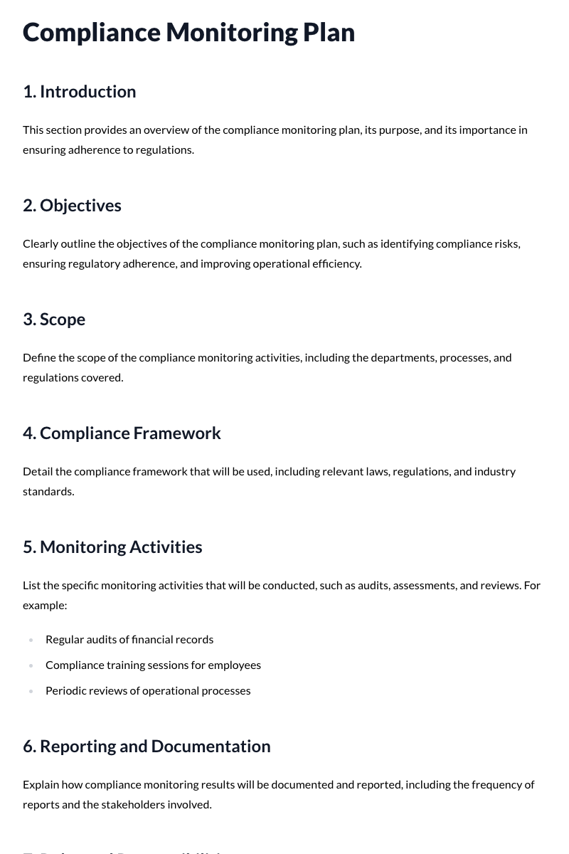 Compliance Monitoring Plan Template