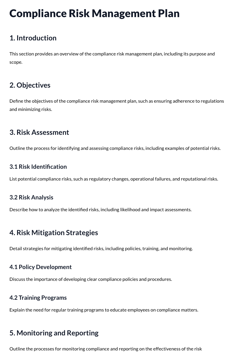 Compliance Risk Management Plan Template