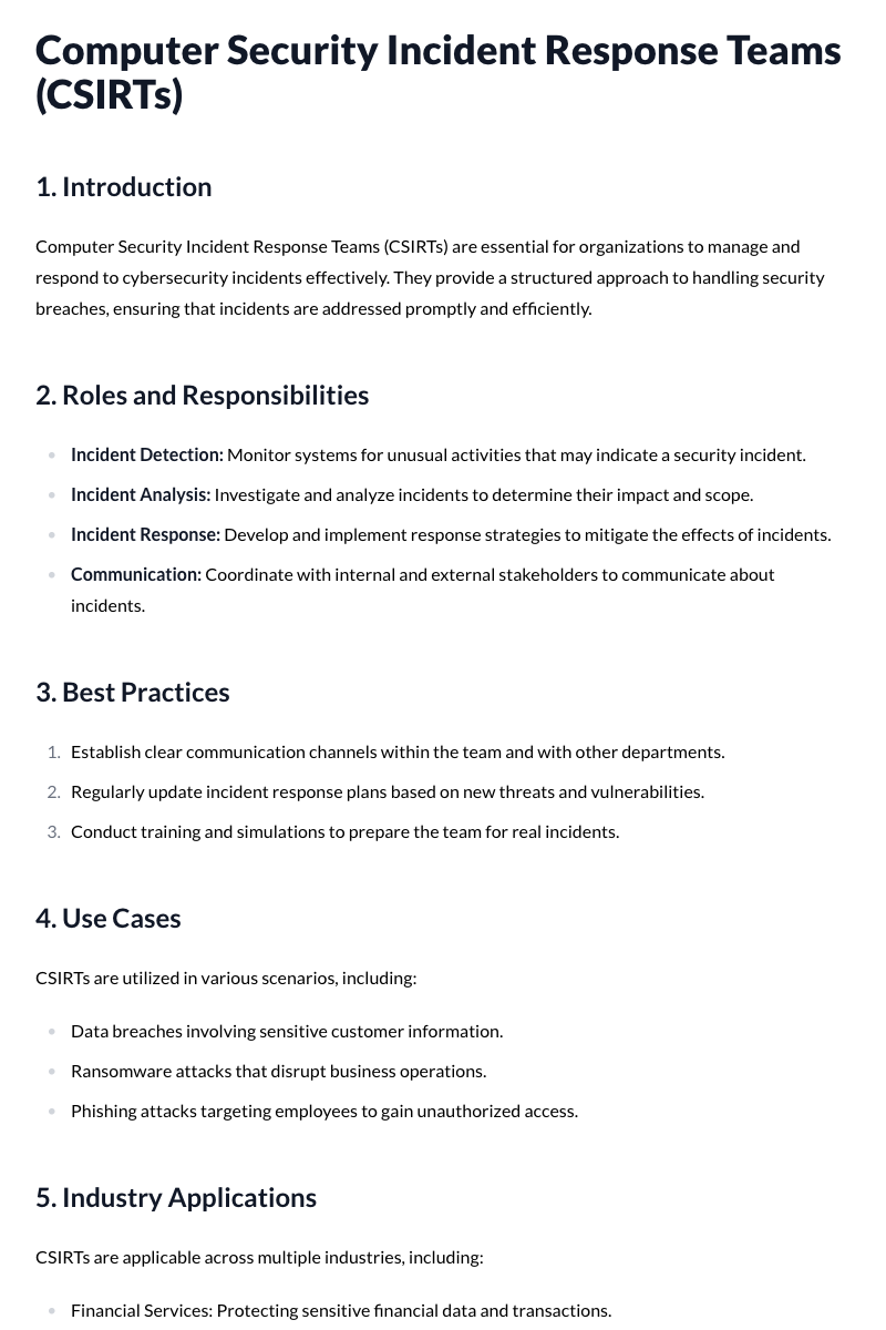 Computer Security Incident Response Teams (CSIRTs)