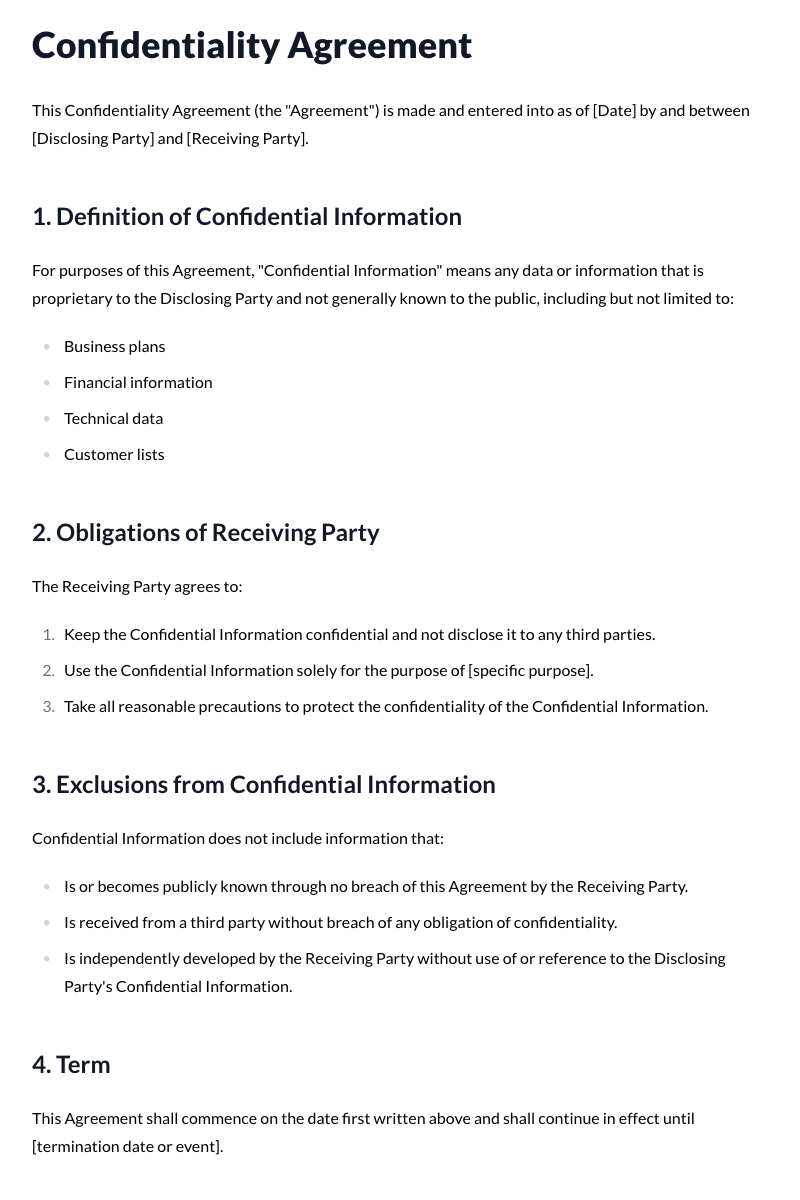 Confidentiality Agreement Template