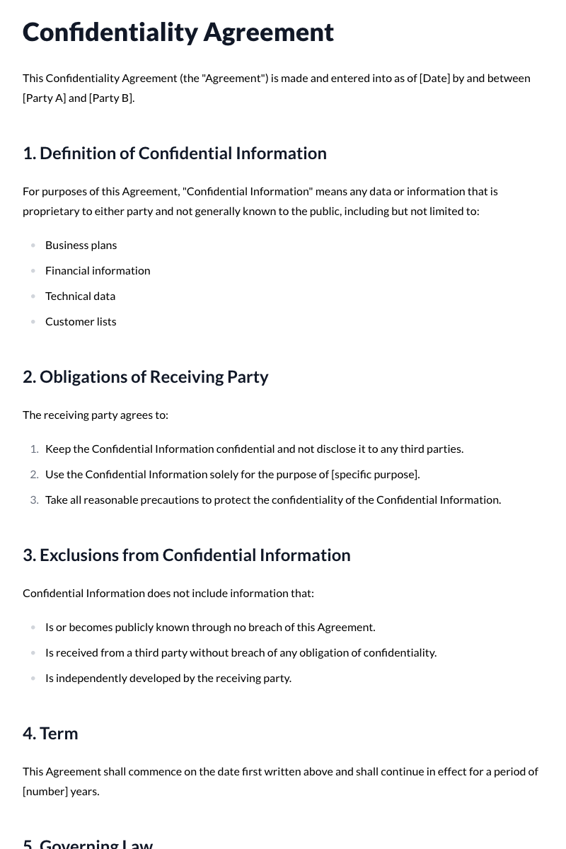 Confidentiality Agreements Template