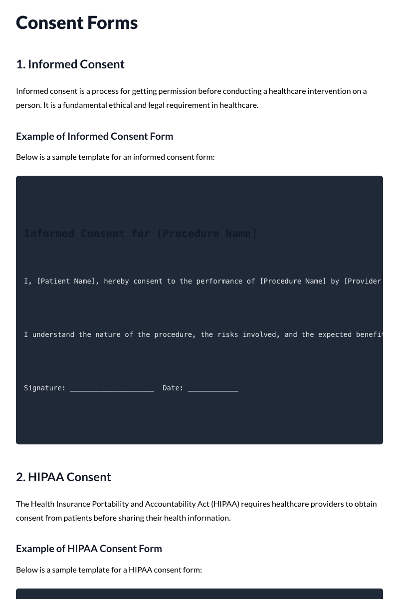 Consent Forms (Informed Consent, HIPAA Consent)