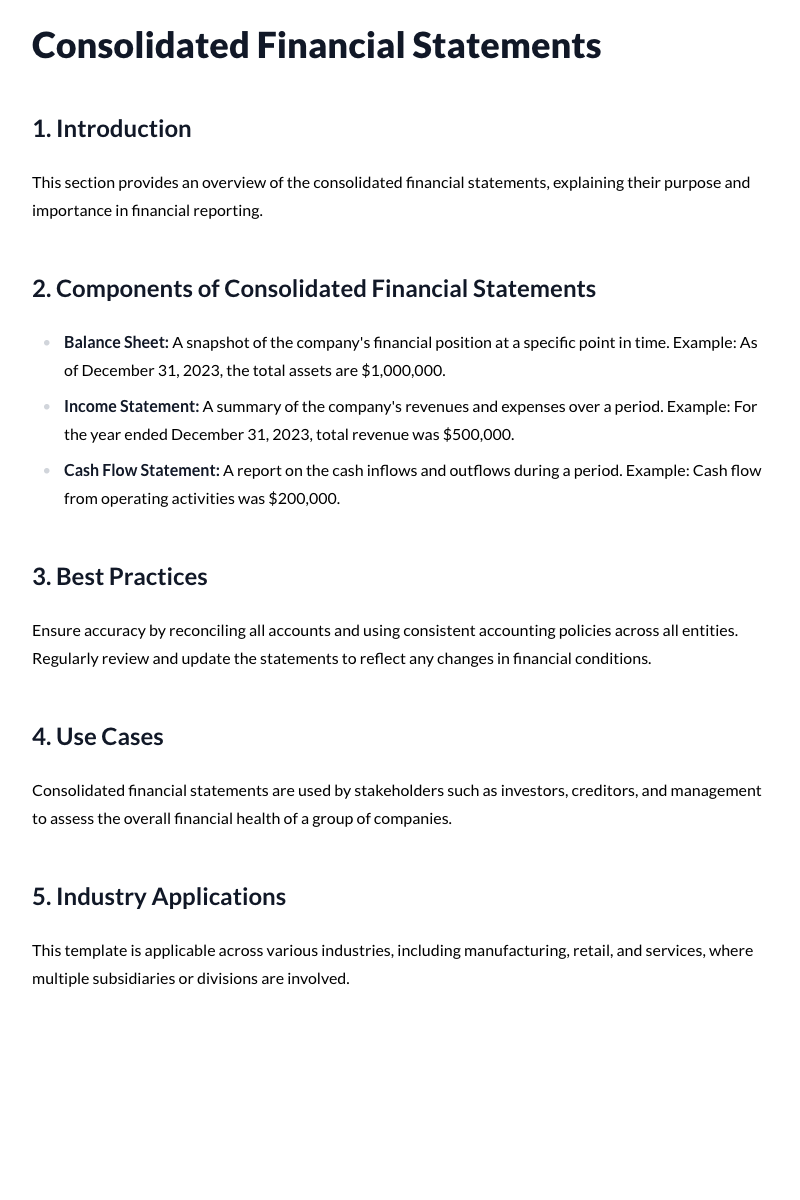Consolidated Financial Statements Template