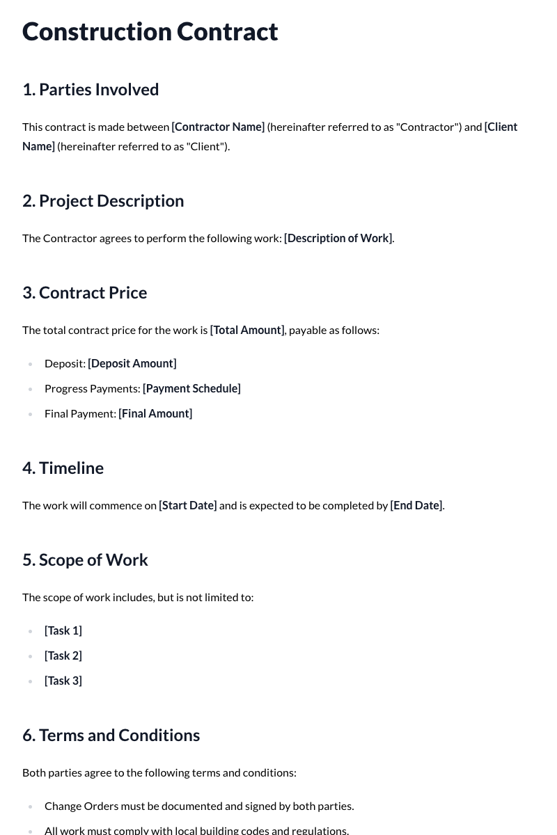 Construction Contract Template
