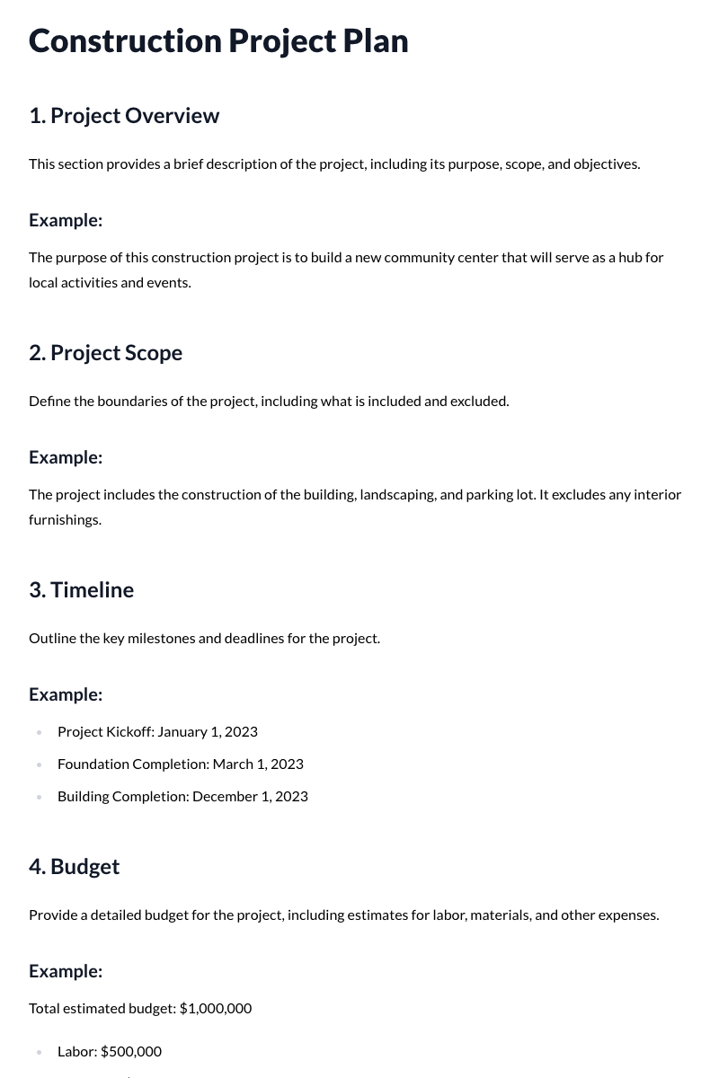 Construction Project Plan Template