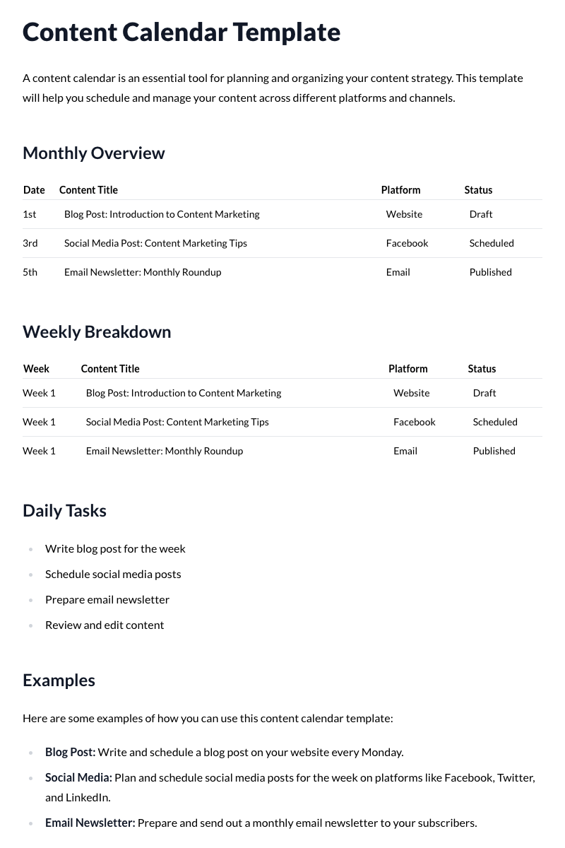Content Calendar