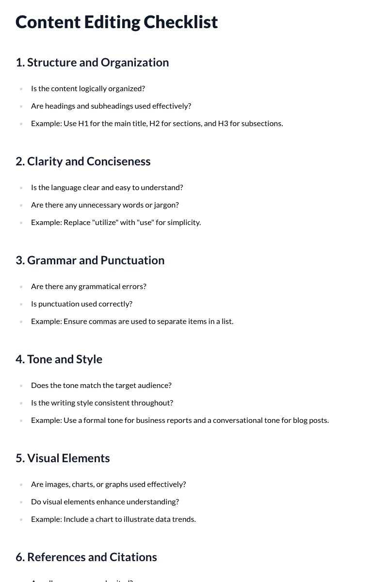Content Editing Checklist Template