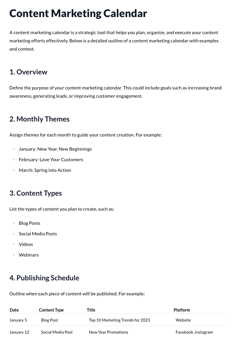 Content Marketing Calendar Template