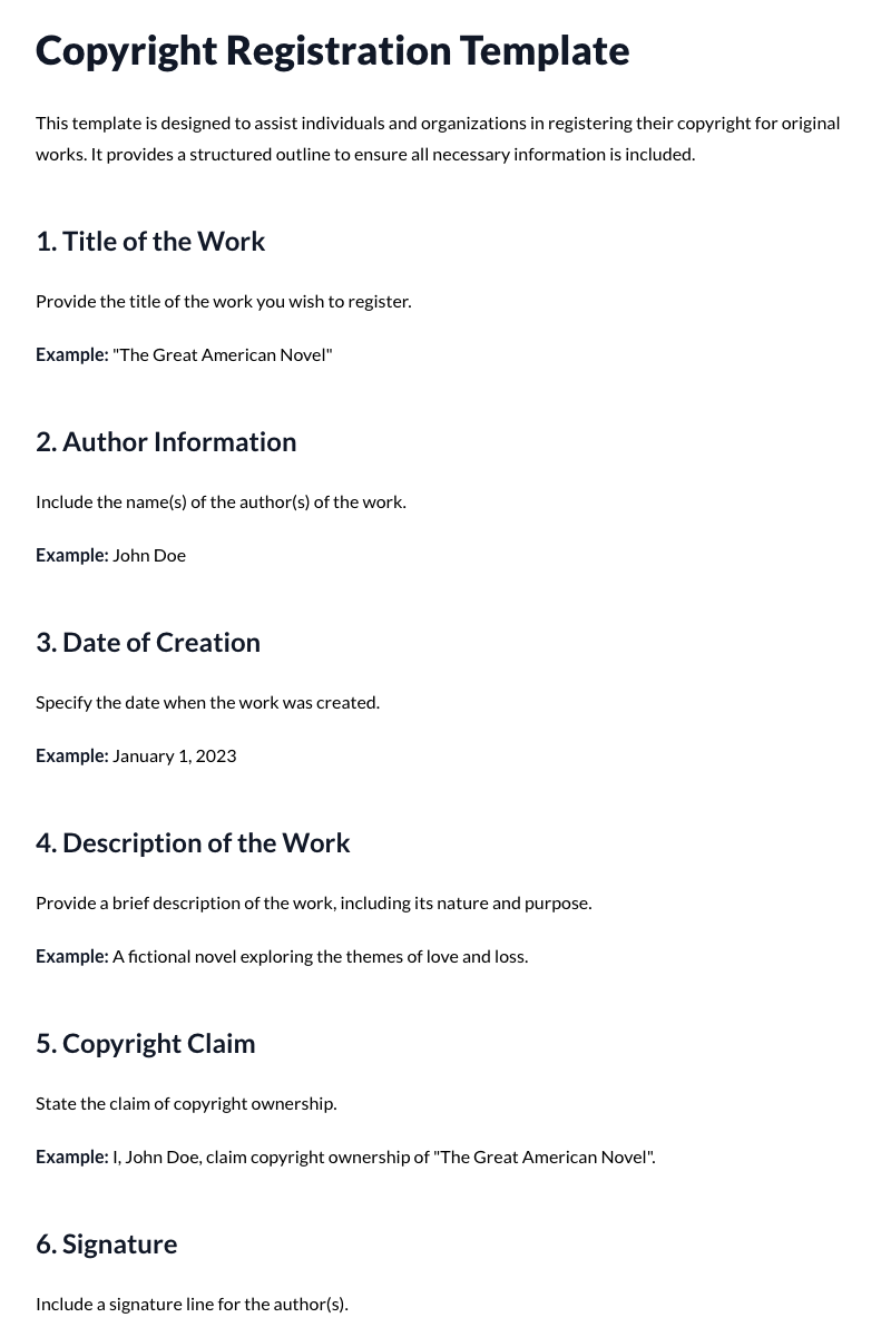 Copyright Registration Template