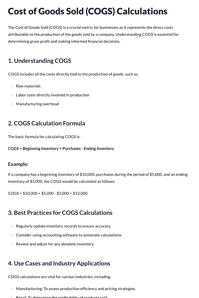 Cost of Goods Sold (COGS) Calculations