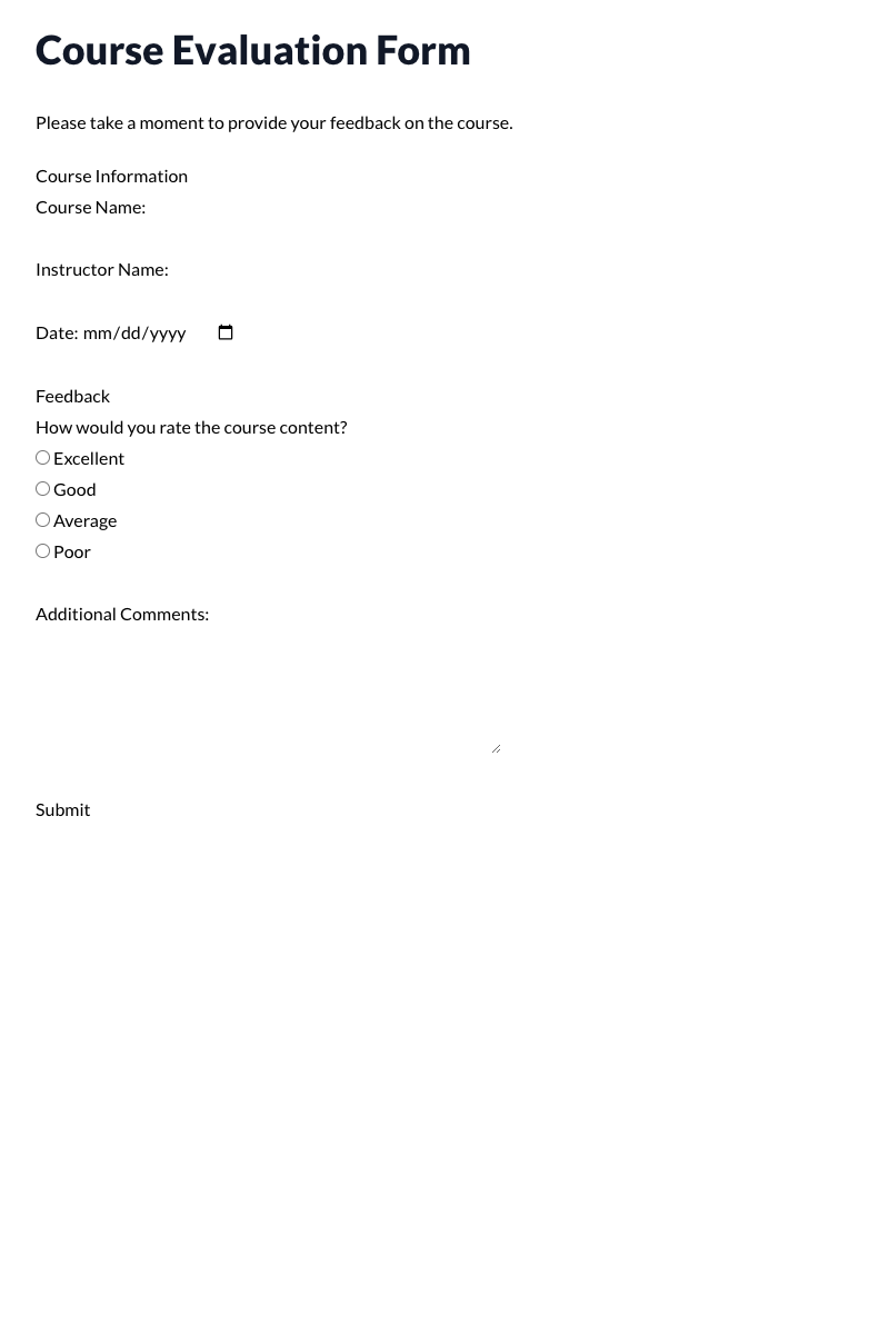 Course Evaluation Form Template
