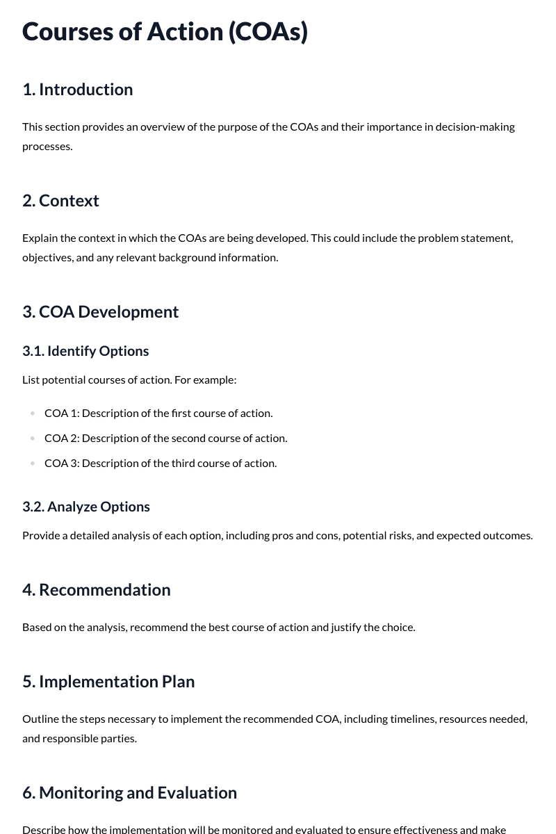 Courses of Action (COAs) Template