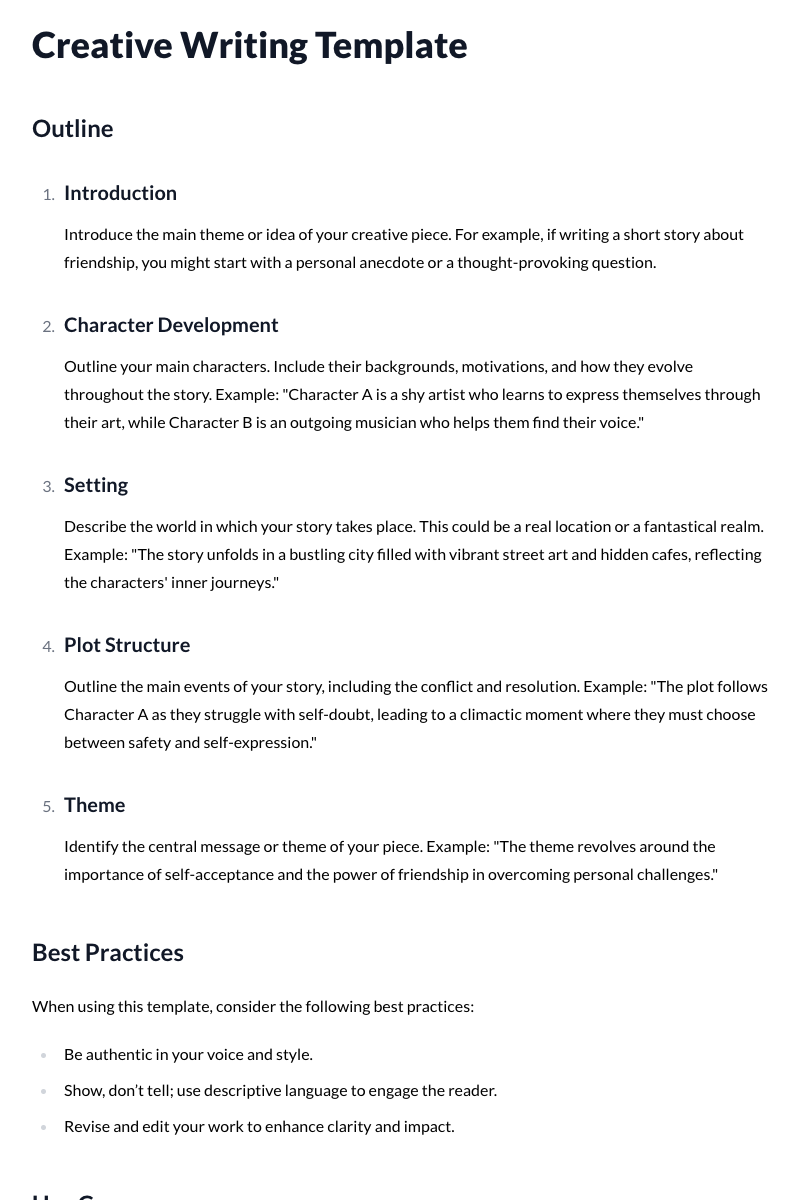Creative Writing Templates