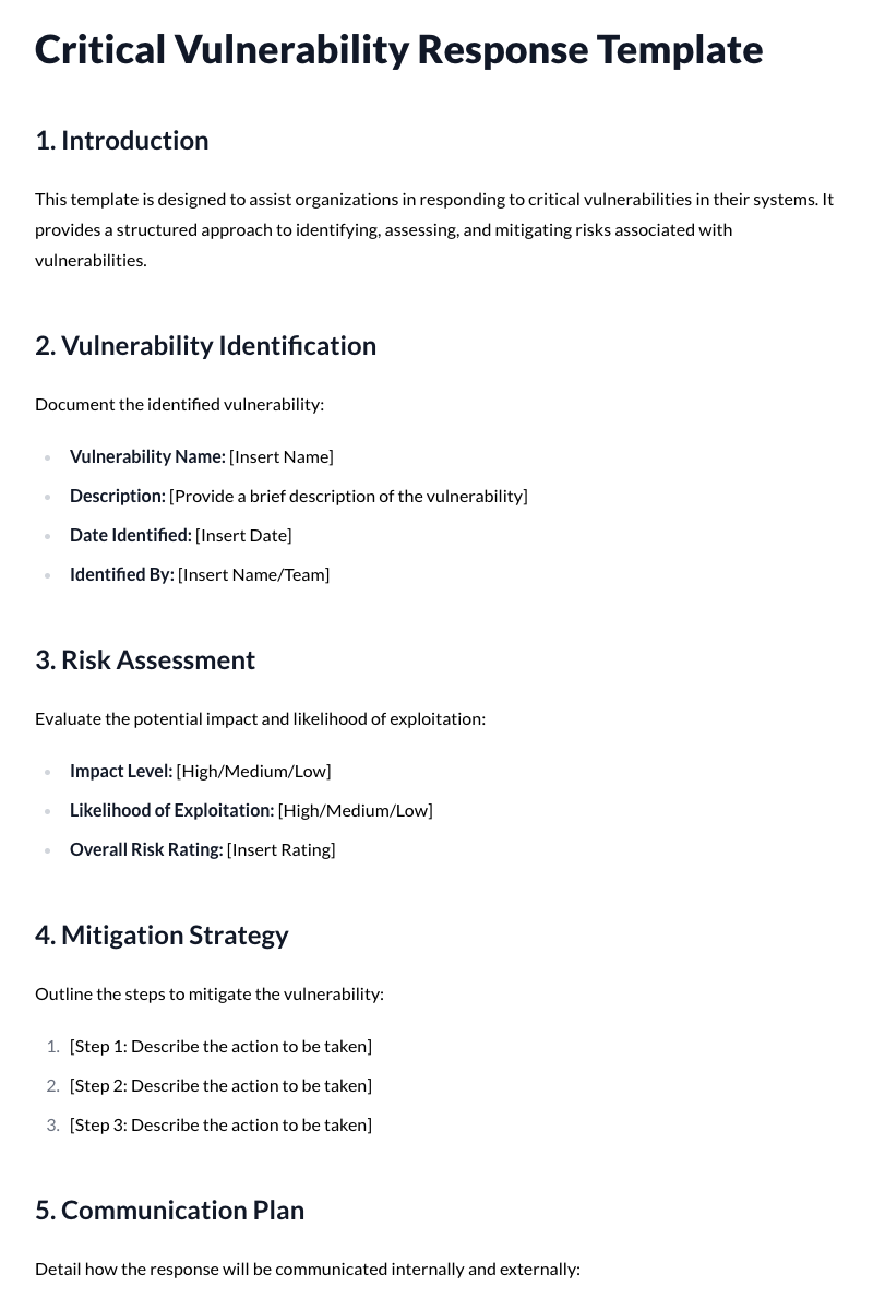 Critical Vulnerability Response Template