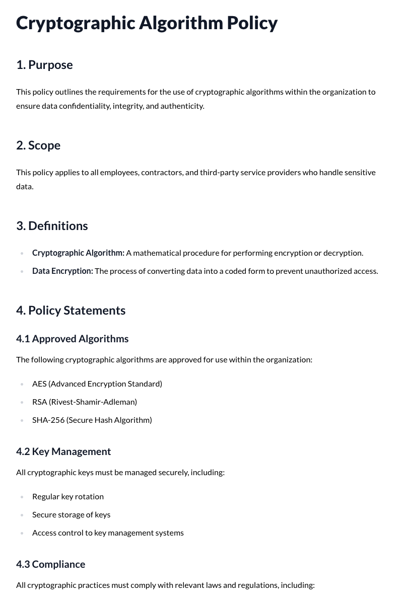 Cryptographic Algorithm Policy Template