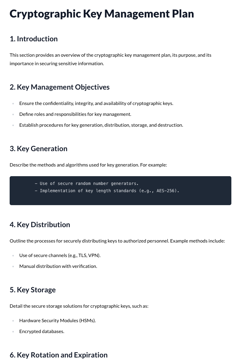 Cryptographic Key Management Plan Template