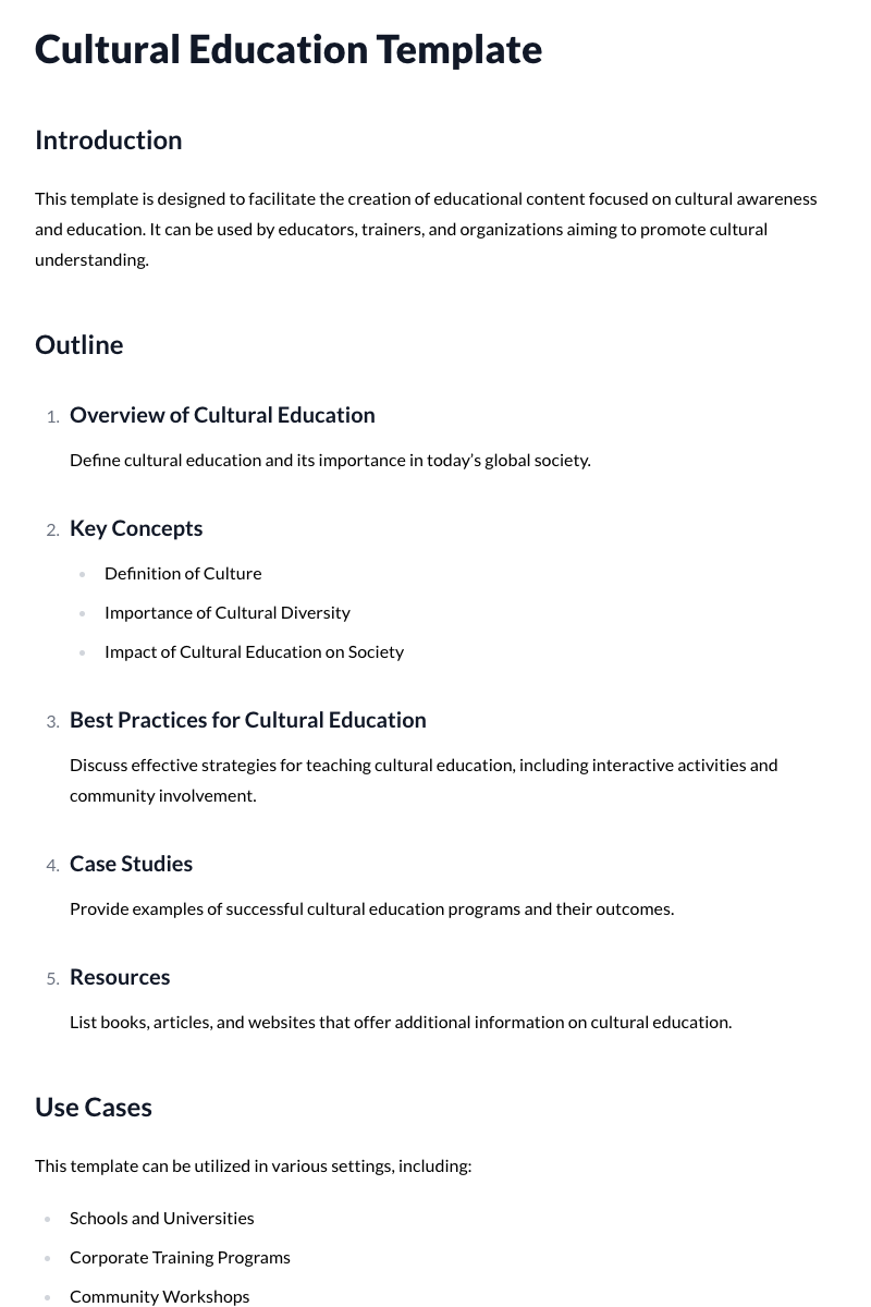 Cultural Education Templates
