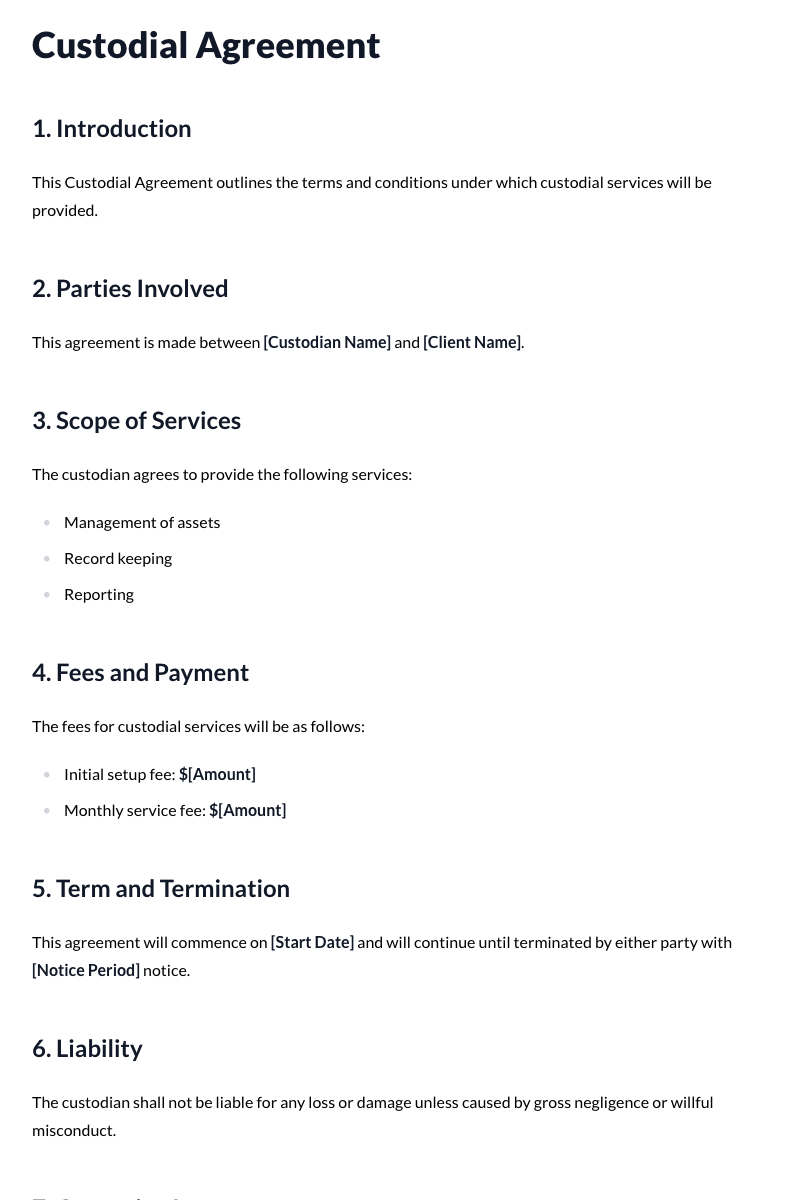 Custodial Agreements Template