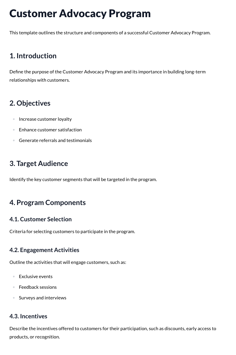Customer Advocacy Program Template