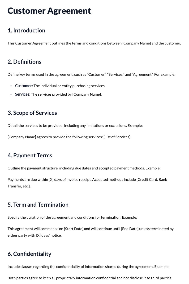 Customer Agreements Template