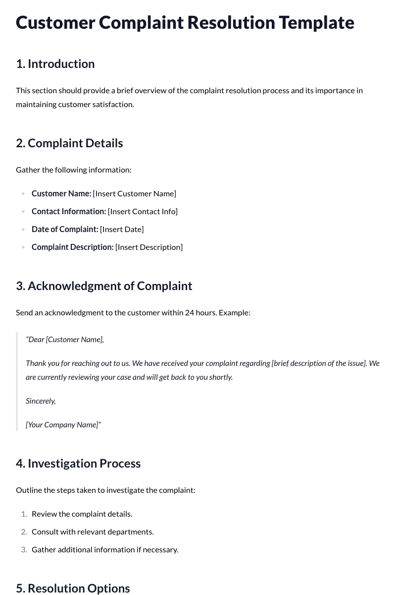 Customer Complaint Resolution Template