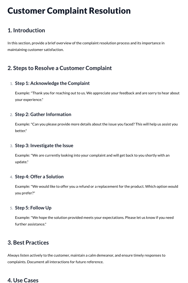 Customer Complaint Resolution Template