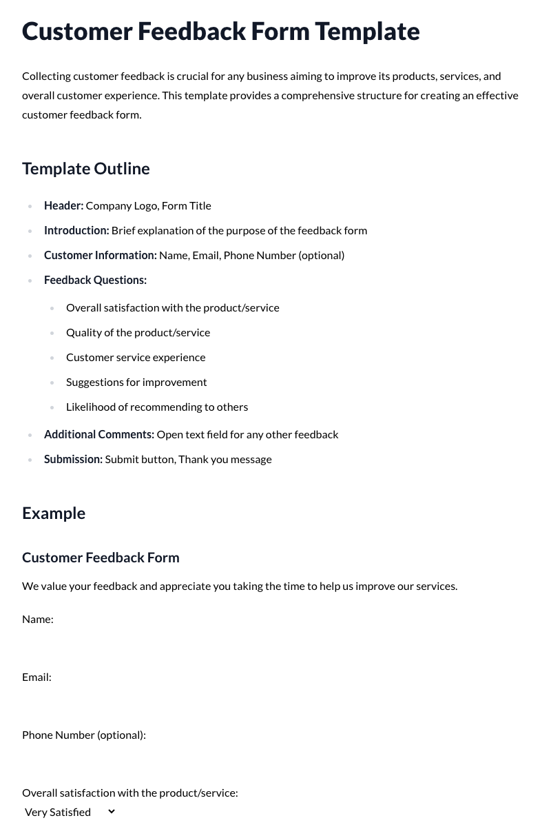 Customer Feedback Form Template
