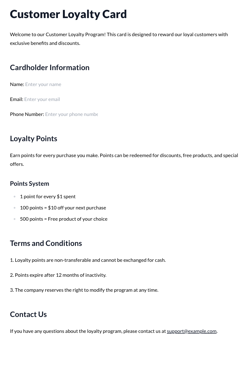 Customer Loyalty Card Template
