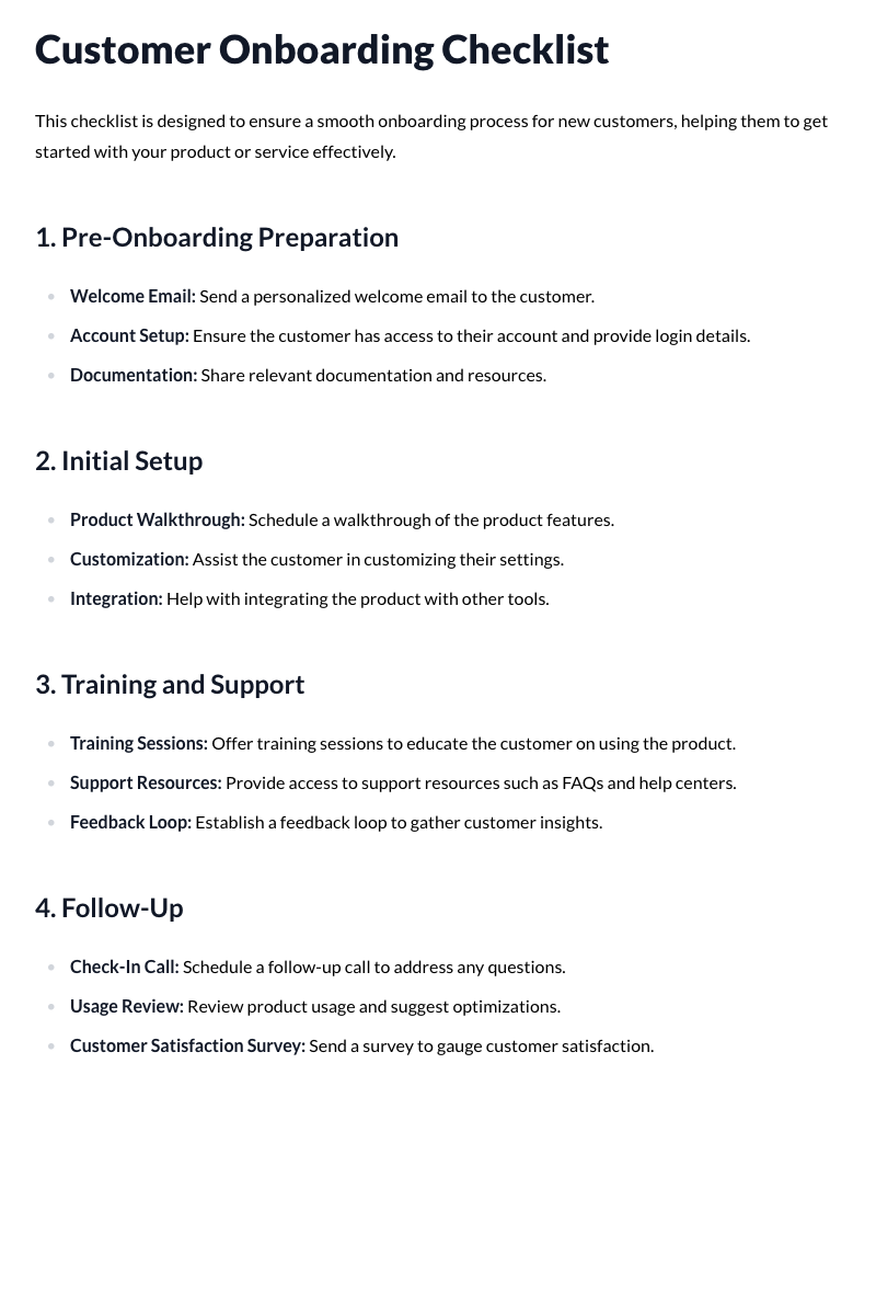 Customer Onboarding Checklist