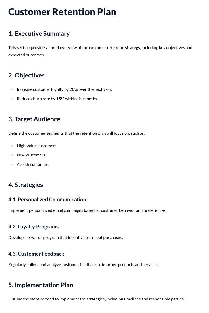 Customer Retention Plan Template